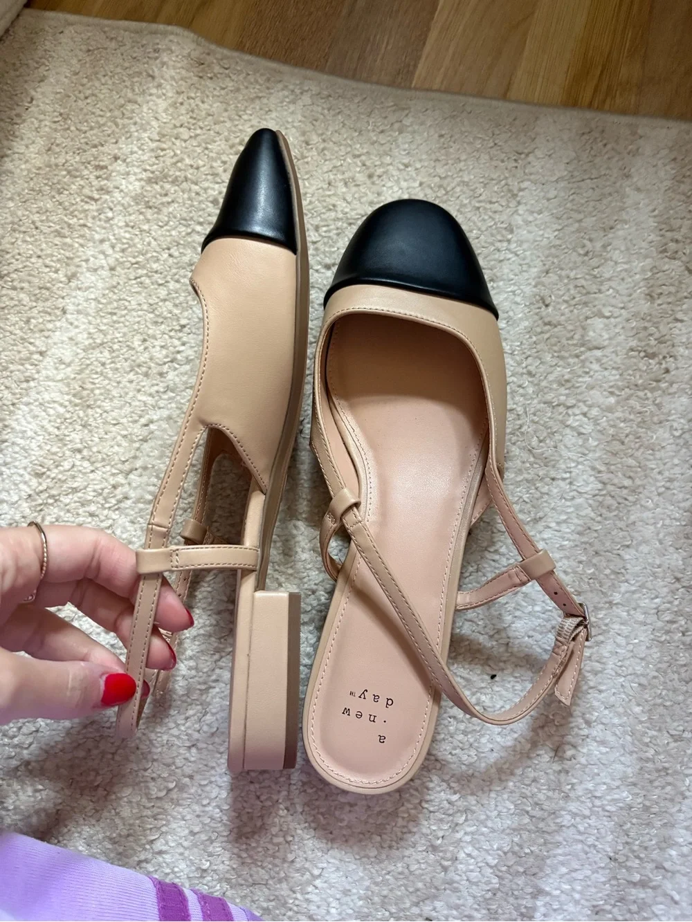 a new day Beige and Black Cap-Toe Slingback Flat